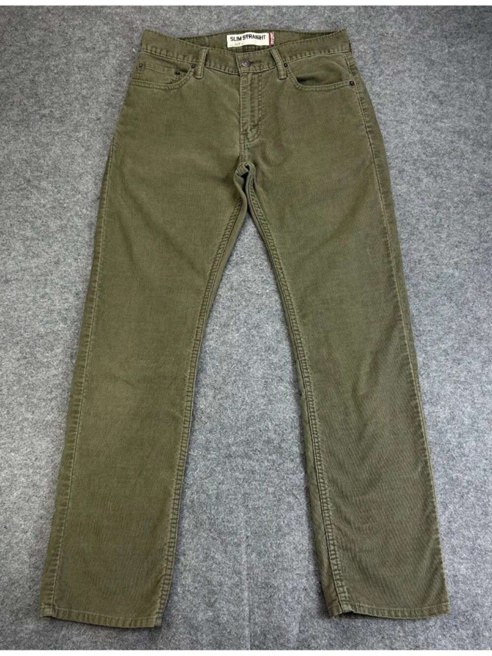 Levi's 514 Slim Straight Droit Jeans Mens 29x30 Olive Green Corduroy Low‎ Rise